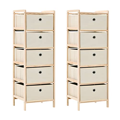 Korb-Kommoden 2 Stück mit 5 Stoffkörben Zedernholz Beige Aufbewahrungsmöbel Stauraum Kommode Schlafzimmer Wohnzimmer Beistellschrank leicht montierbar von HANJIEFACAI