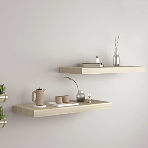 Schwebende Wandregale 2 STK. Eichefarben 60x23,5x3,8cm MDF Unsichtbares Montagesystem Wohnzimmer Dekoration Bücherregal Wandregal Modern von HANJIEFACAI