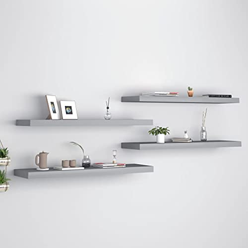 Schwebende Wandregale 4 STK. Grau 90x23,5x3,8cm MDF Floating Wall Shelves Modern Home Decor Display Storage Bookshelf Unit von HANJIEFACAI