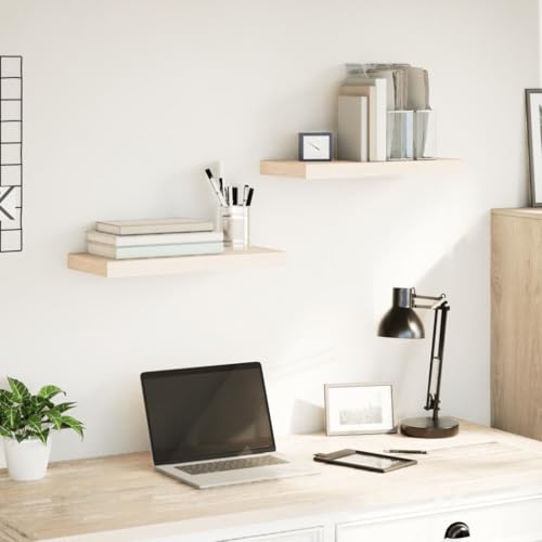 Schweberegale 2 STK. Floating Shelves 50x23,5x4 cm Eichenfurnier Holzwerkstoff Wandregal für Küche Wohnzimmer Bad mit unsichtbarer Montage Design Stauraum von HANJIEFACAI