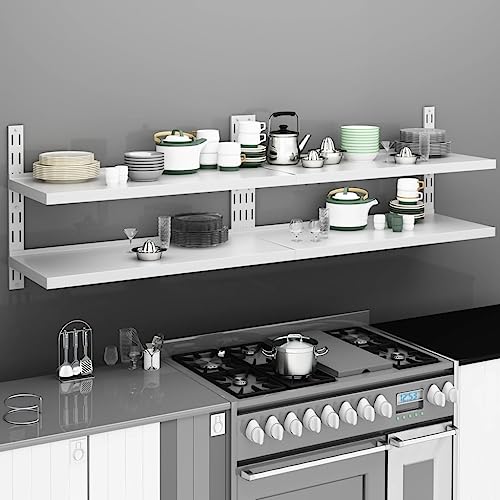 Schweberegale Edelstahl 2 STK. Wandregal Küche 200x30 cm mit 2 Böden 80 kg Tragkraft für Geschirr Teller Aufbewahrung Bad Zimmer Hygienisch Stilvoll von HANJIEFACAI