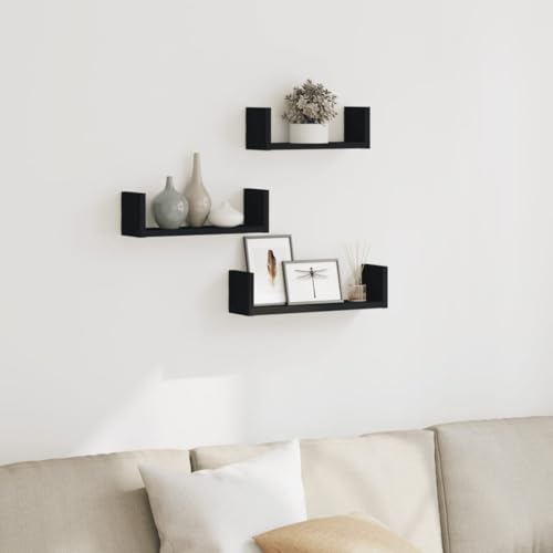 Wandregal 3 STK Schwarz Holzwerkstoff Wall Shelf Set Modern Storage Organizer for Living Room Kitchen Bathroom Durable Space Saving Design Wandregal 3 STK Schwarz Holzwerkstoff Wall Shelf Set Modern Storage Organizer for Living Room Kitchen Bathroom Durable Space Saving Design von HANJIEFACAI