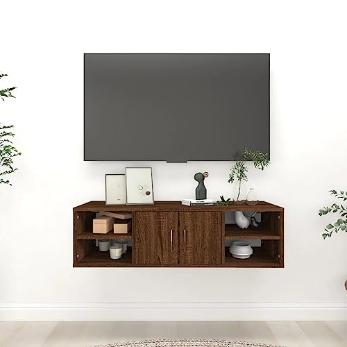 Wandregal Braun Eichen-Optik 102x30x29 cm Holzwerkstoff Wall Shelf Storage Organizer for Living Room Bedroom with 60kg Load Capacity Modern Design von HANJIEFACAI