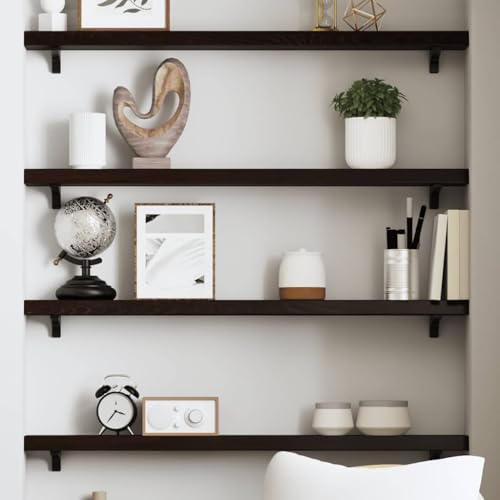 Wandregal Dunkelbraun 80x10x4 cm Massivholz Eiche Behandelt Rustikal Handmade Wall Shelf Bathroom Storage Organizer Oak Wood Floating Shelf von HANJIEFACAI