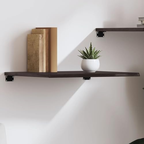 Wandregal Dunkelbraun Rustikal Massivholz Eiche 60x50x2 cm Handmade Wall Shelf with Dark Finish for Bathroom Kitchen Storage Organizer von HANJIEFACAI