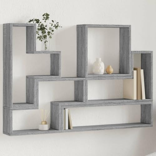 Wandregal Grau Sonoma 96x12x64 cm Holzwerkstoff Wall Shelf with 40kg Load Capacity, Modern Floating Shelf for Living Room Bedroom Storage Organization Decor von HANJIEFACAI