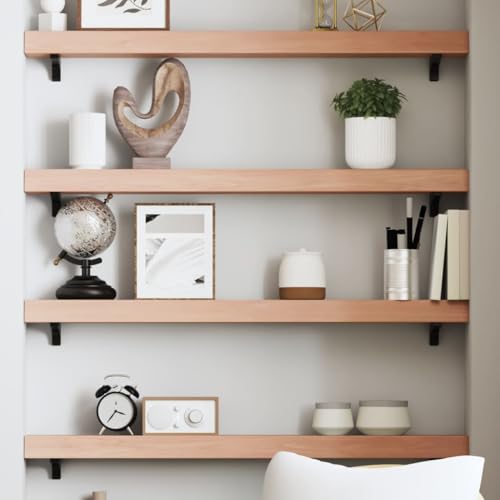 Wandregal Hellbraun 100x10x6 cm Massivholz Eiche Behandelt Rustikal Stil Wandboard Stauraum Lösung Badezimmer Ablage Schrank Regal Handgefertigt Naturkante von HANJIEFACAI