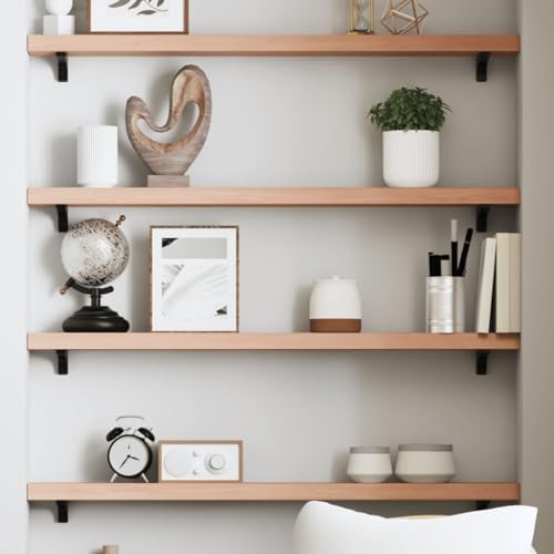 Wandregal Hellbraun 80x10x4 cm Massivholz Eiche Behandelt Rustikal Handmade Wall Shelf Bathroom Kitchen Storage Organizer Oak Wood Floating Shelf von HANJIEFACAI