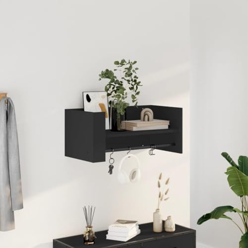 Wandregal Schwarz 70,5x35x30,5 cm Holzwerkstoff Wall Shelf with Hanging Rod Modern Floating Shelf for Living Room Bedroom Storage Organizer Durable Moisture Resistant von HANJIEFACAI