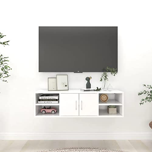 Wandregal Weiß 102x30x29 cm Holzwerkstoff Wall Shelf with 6 Compartments, White Storage Cabinet for Living Room Bedroom Organization, 60kg Load Capacity Modern Furniture von HANJIEFACAI
