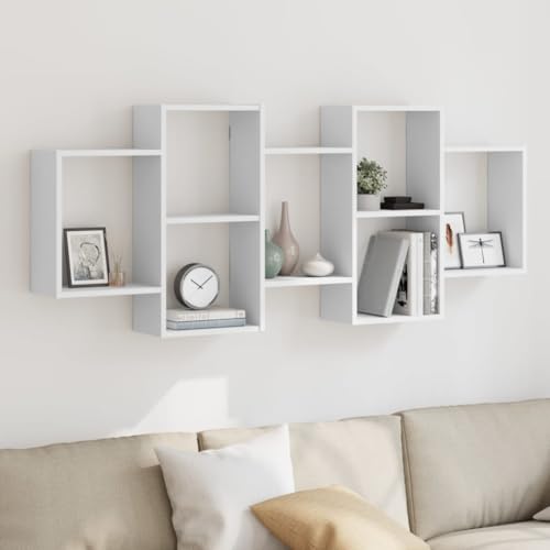 Wandregal Weiß 159x18x65 cm Holzwerkstoff Floating Wall Shelf Modern Storage Organizer for Living Room Bedroom Kitchen Bathroom Space Saving Durable von HANJIEFACAI