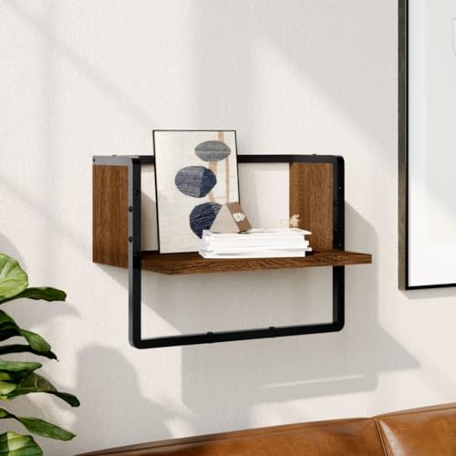 Wandregal mit Stange Braun Eichen-Optik 40x25x30 cm Floating Shelf with Rod for Wall Decor Storage Organizer Modern Living Room Bedroom Wandregal mit Stange Braun Eichen-Optik 40x25x30 cm Floating Shelf with Rod for Wall Decor Storage Organizer Modern Living Room Bedroom von HANJIEFACAI