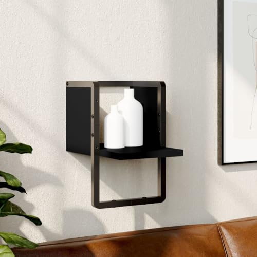 Wandregal mit Stange Schwarz 20x25x30 cm Modern Wall Shelf with Hanging Rod Storage Organizer for Living Room Bedroom Decor Display von HANJIEFACAI