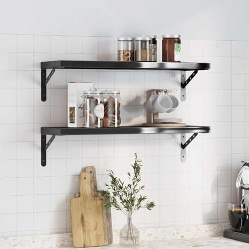 Wandregale 2 STK. 75x23,5x3 cm Schwarz Edelstahl Wall Shelf Floating Shelves Modern Storage Solution for Living Room Bedroom Office Display von HANJIEFACAI