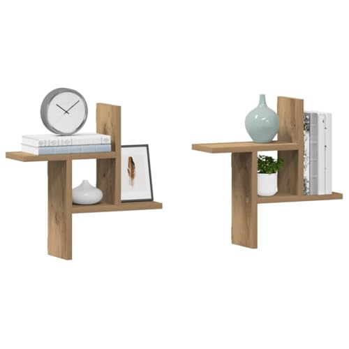 Wandregale 2 STK. Artisan-Eiche Holzwerkstoff Regalbrett 38x12x38 cm Wandregal Set Stauraum Küche Bad Wohnzimmer Deko Aufbewahrung von HANJIEFACAI