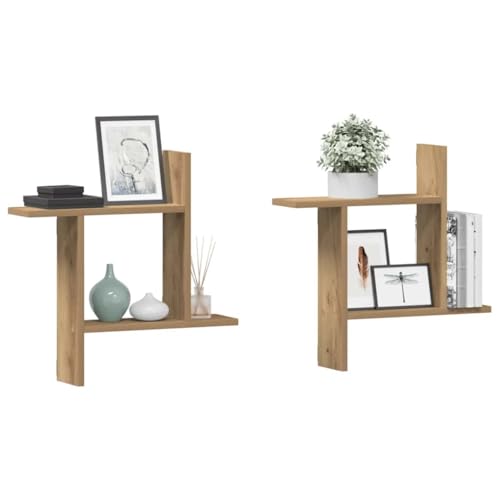 Wandregale 2 STK. Artisan-Eiche Holzwerkstoff Regalbrett 50x12x50 cm Wandregal Set Stauraum Lösung für Küche Bad Wohnzimmer Deko Aufbewahrung von HANJIEFACAI