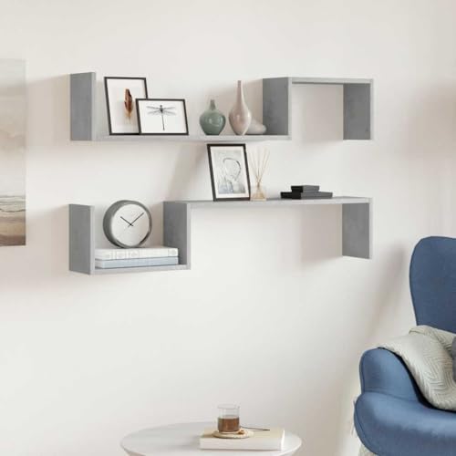 Wandregale 2 STK. Betongrau 100x15x20 cm Holzwerkstoff Floating Shelves Modern Concrete Gray Wall Storage for Living Room Bedroom Office Decor von HANJIEFACAI