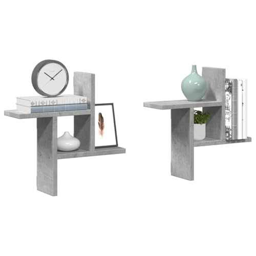 Wandregale 2 STK. Betongrau Holzwerkstoff Regalbrett Wandaufbewahrung für Küche Bad Wohnzimmer 38x12x38 cm Stauraum Möbel Deko von HANJIEFACAI