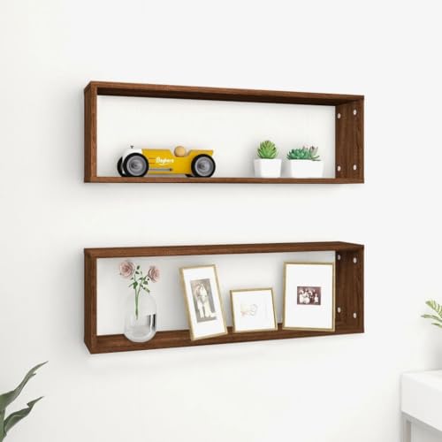Wandregale 2 STK. Braun Eichen-Optik Holzwerkstoff Regalbrett 80x15x26,5cm Wandregal Set für Wohnzimmer Küche Bad Aufbewahrung Dekoration Stauraum von HANJIEFACAI