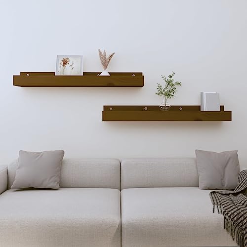 Wandregale 2 STK. Honigbraun 80x12x9 cm Massivholz Kiefer Wall Shelves Rustic Pine Wood Storage Display Bookshelf for Living Room Bedroom Decor von HANJIEFACAI