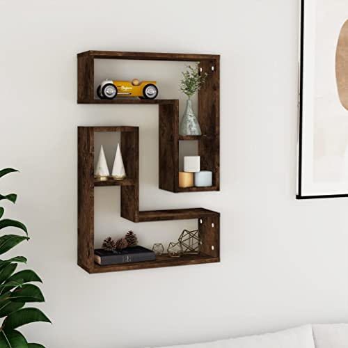 Wandregale 2 STK. Räuchereiche Holzwerkstoff 50x15x50 cm Wall Shelves Floating Shelves for Living Room Bedroom Storage Display Books Decor von HANJIEFACAI