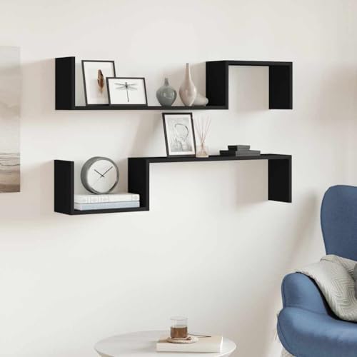 Wandregale 2 STK. Schwarz 100x15x20 cm Holzwerkstoff Floating Shelves Modern Wall Storage Display Rack for Books Awards Decor Home Office von HANJIEFACAI