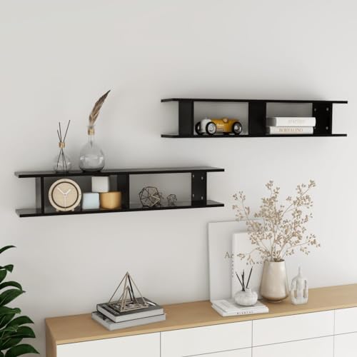 Wandregale 2 STK. Schwarz 105x18x20 cm Holzwerkstoff Modern Cube Shelf Wall Storage Organizer for Living Room Bedroom Display Books Decor von HANJIEFACAI