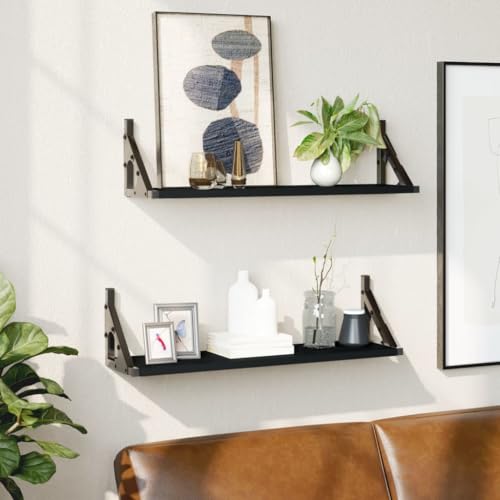 Wandregale 2 STK. Schwarz 60x15x15,5 cm Floating Shelves Set Wall Storage Modern Design Living Room Bedroom Decoration Display Organizer von HANJIEFACAI