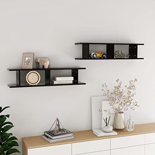 Wandregale 2 STK. Schwarz 90x18x20 cm Holzwerkstoff Modern Cube Shelves Wall Storage Display Units for Living Room Bedroom Decor von HANJIEFACAI
