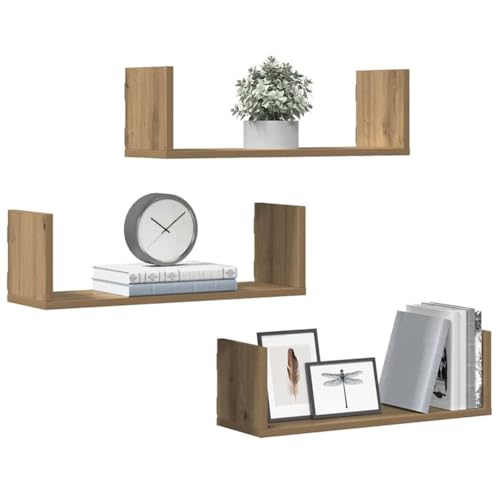 Wandregale 3 STK. Artisan-Eiche Holzwerkstoff 58x18x18 cm Wandregal Set für Küche Bad Wohnzimmer Stauraum Regalbrett Deko Aufbewahrung von HANJIEFACAI
