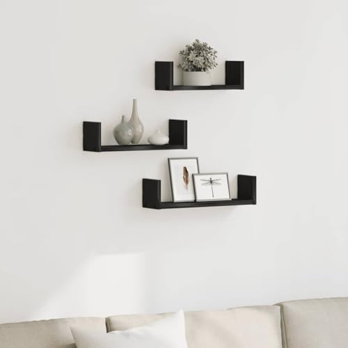 Wandregale 3 STK. Schwarz Eichen-Optik Holzwerkstoff Wall Shelves Set for Living Room Bedroom Kitchen Storage Organizer Durable Moisture Resistant Easy Clean Space Saving Design von HANJIEFACAI