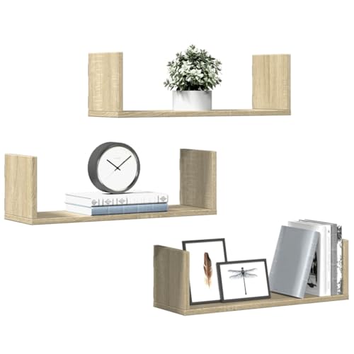 Wandregale 3 STK. Sonoma-Eiche Holzwerkstoff Regalbrett Wandregal Set 58x18x18 cm Stauraum Küche Bad Wohnzimmer Deko Aufbewahrung von HANJIEFACAI