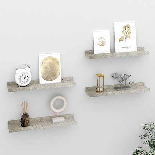 Wandregale 4 STK. Betongrau 40x9x3 cm MDF Floating Shelves Wall Storage Decorative Display Shelves for Living Room Bedroom Office von HANJIEFACAI