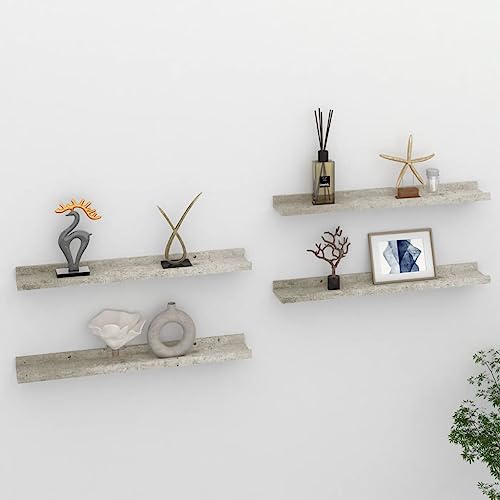 Wandregale 4 STK. Betongrau 60x9x3 cm MDF Floating Shelves Set of 4 for Wall Decor, Living Room Storage, Books Plants Display, Modern Industrial Concrete Gray Shelving Units von HANJIEFACAI