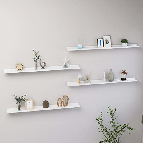 Wandregale 4 STK. Hochglanz-Weiß 100x9x3 cm Floating Shelves Wall Mounted Storage Display Rack for Living Room Bedroom Kitchen Decor Organizer von HANJIEFACAI