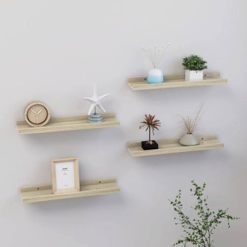 Wandregale 4 STK. Sonoma-Eiche 40x9x3 cm Floating Shelves Wall Mounted MDF Wood Modern Display Shelf for Living Room Bedroom Decor Storage von HANJIEFACAI