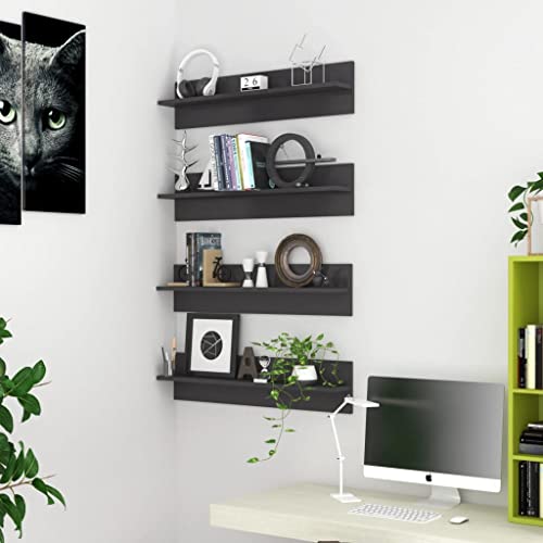 Wandregale Set of 4 Modern Wall Shelves High Gloss Gray 80x11.5x18cm Wood Material Storage Display for Living Room Bedroom Office Wandregale Set of 4 Modern Wall Shelves High Gloss Gray 80x11.5x18cm Wood Material Storage Display for Living Room Bedroom Office von HANJIEFACAI