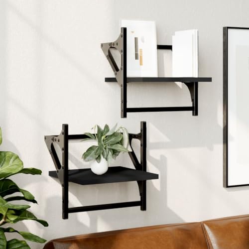 Wandregale mit Stangen 2 STK Schwarz 30x25x30 cm Modern Wall Shelf with Rods Storage Organizer for Living Room Bedroom Kitchen Decoration Display von HANJIEFACAI