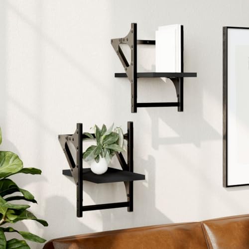 Wandregale mit Stangen 2 STK. Schwarz 20x25x30 cm Holzwerkstoff Regal Set Wandmontage Stauraum Deko Wohnzimmer Küche Badezimmer von HANJIEFACAI