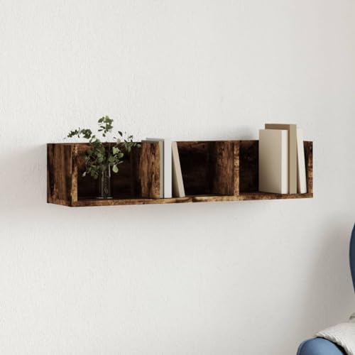 Wandschrank Räuchereiche 75x18x16,5 cm Holzwerkstoff Floating Wall Cabinet with Elegant Design, Storage Shelf for Living Room Bedroom Office, Max Load 20kg von HANJIEFACAI