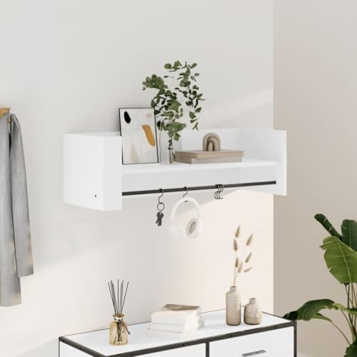 White Floating Shelf 100x35x30.5 cm Wall Mounted Storage Organizer with Hanging Rod for Living Room Bedroom Bathroom Space Saving Modern Design White Floating Shelf 100x35x30.5 cm Wall Mounted Storage Organizer with Hanging Rod for Living Room Bedroom Bathroom Space Saving Modern Design von HANJIEFACAI