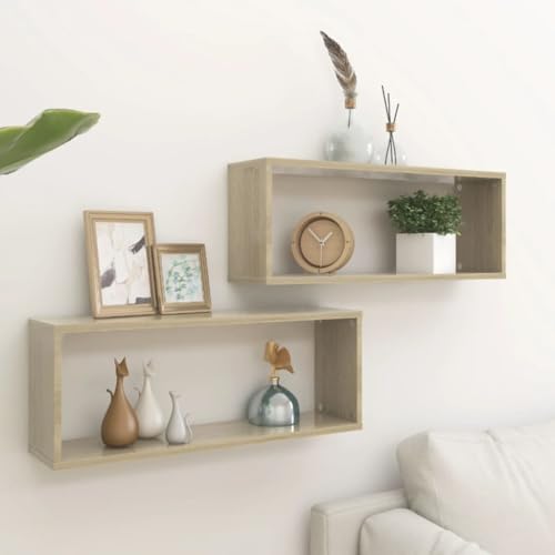 Würfelregale 2 STK. Sonoma-Eiche Holzwerkstoff 60x15x23 cm Wandregal Set für Wohnzimmer Dekoration Bücherregal Aufbewahrung stabil unsichtbare Montage von HANJIEFACAI