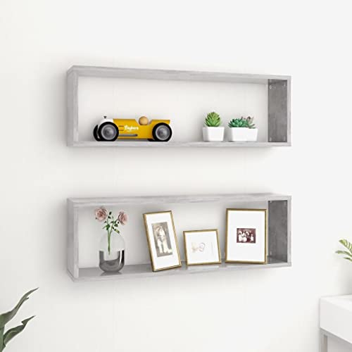 Würfelregale 2 Stück Betongrau Wandregal Set 80x15x26,5 cm Holzwerkstoff Modern Cube Shelves for Living Room Bedroom Storage Display Books Decor von HANJIEFACAI