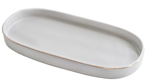 Badezimmer-Tablett, oval, Keramik, dekoratives Parfümkerzentablett für Badezimmer/Küche, 25,4 x 12,7 cm, Grau Badezimmer-Tablett, oval, Keramik, dekoratives Parfümkerzentablett für Badezimmer/Küche, 25,4 x 12,7 cm, Grau von HANKOR