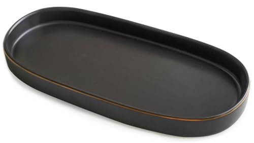 Badezimmer-Tablett, oval, Keramik, dekoratives Parfümkerzentablett für Badezimmer/Küche, Schwarz, 25,4 x 12,7 cm von HANKOR