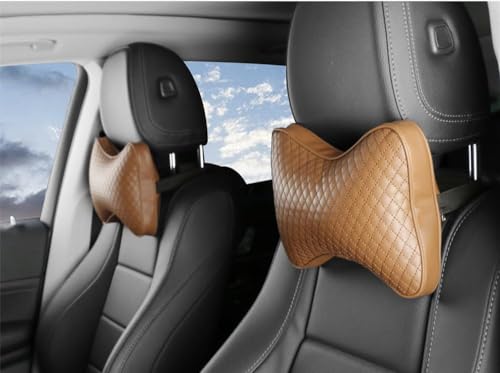 HANLBW 2 Stück Auto-Kopfstützenkissen für Renault Arkana I SUV (2020 2021 2022 2023 2024), Nackenstützkissen aus Leder fürs Auto, ergonomisches Kissen zum Autofahren,Brown von HANLBW