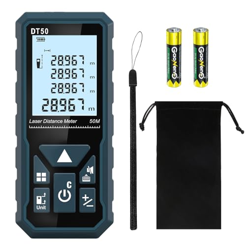 Entfernungsmesser, HANMATEK DT50 50M Digitales Laser Entfernungsmesse mit LCD Hintergrundbeleuchtung M/In/Ft mit Mehreren Messmodi wie Pythagoras/Abstand/Fläche/Volumen Messungen,IP54 von HANMATEK