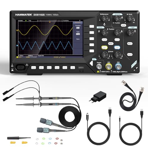 HANMATEK 2 in1 DOS1102S Digitales Speicheroszilloskop mit integriertem Wellenformgenerator, 110MHz Bandbreite, 2 × 500MSa/s Abtastrate, Zweikanal von HANMATEK