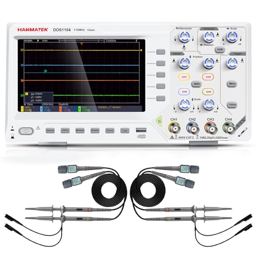 Hanmatek Digitales Oszilloskop, DOS1104 Tragbares professionelles Oszilloskop-Kit mit 4 Kanälen und Bildschirm 7 Zoll / 18 cm, TFT-LCD-Display, 110 MHz, 100-240 V von HANMATEK