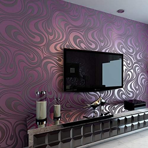 HANMERO Europa Modern Abstrakt Mustertapete Curve Vergolden Wandbild Beflockung Streifen Violette Tapete 8,4m*0,7m für Fernseherhintergrund, Wohnzimmer, Schlafzimmer von HANMERO